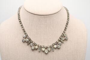 Vintage Garne Rhinestone Choker Necklace Silver Tone 1950s 15"